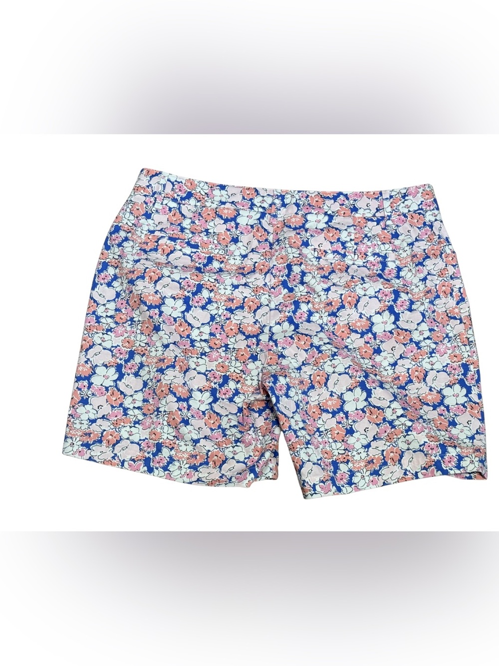 Talbots 12 Blue Floral Chino Shorts Pink Coral Preppy Cotton Summer - Picture 4 of 8
